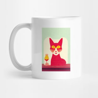 Red Bartender Cat Retro Poster Vintage Art Booze Wall Green Pink Illustration Mug